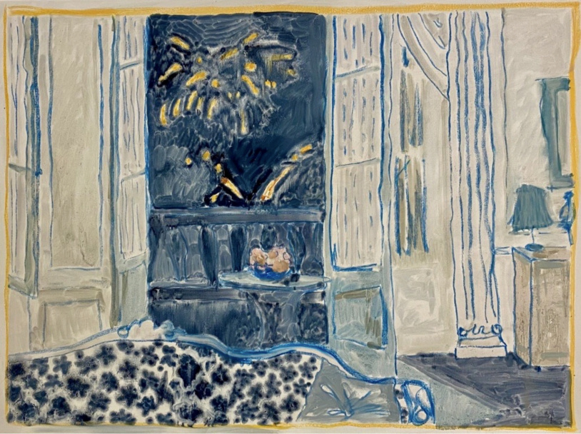 <em>Even in this light I can tell where your eyes are looking</em>, oil and pastel on canvas, 60 x 80 cm, 2022, by Banbha McCann.