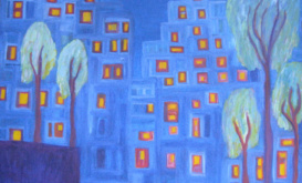 City Lights II Sharon Ray oil on board 1997
