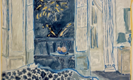 <em>Even in this light I can tell where your eyes are looking</em>, oil and pastel on canvas, 60 x 80 cm, 2022, by Banbha McCann.