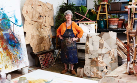 <p>Photo of Helen O'Leary in her studio by Zack Garlitos.</p>