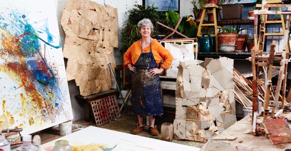 <p>Photo of Helen O'Leary in her studio by Zack Garlitos.</p>