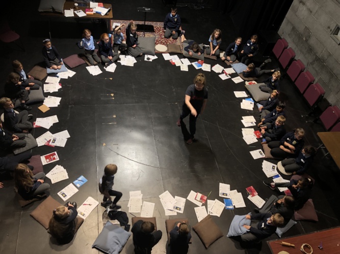 Siobhan Cleary and 33 pupils from Scoil Mhuire musical composition workshop