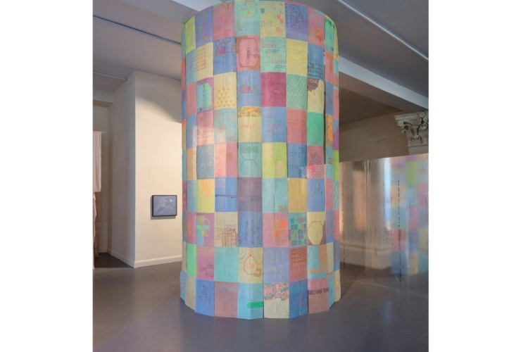 Genuinely Seeking, j cloths and highlighter pen, dimensions variable, Ormston House, Limerick 2021